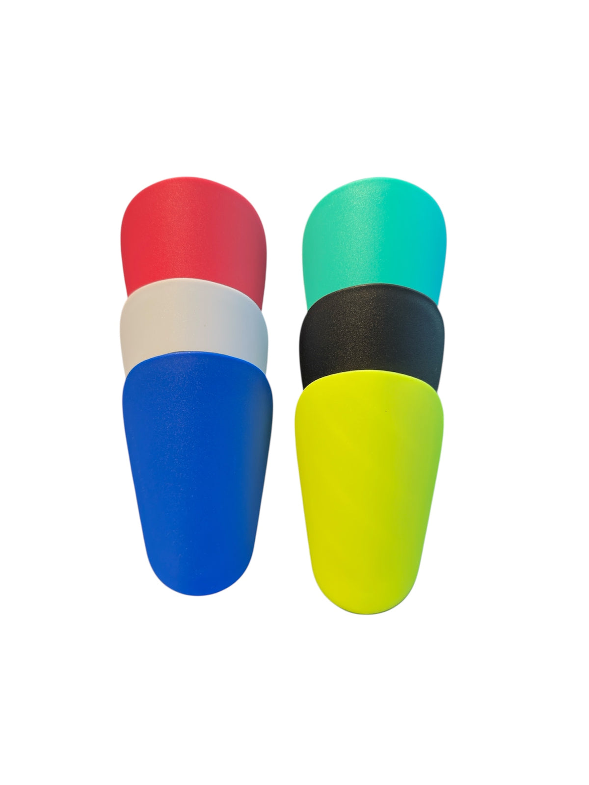 Mini protège-tibias Grip Assist X2 en six couleurs : rouge, turquoise, blanc, noir, bleu et jaune