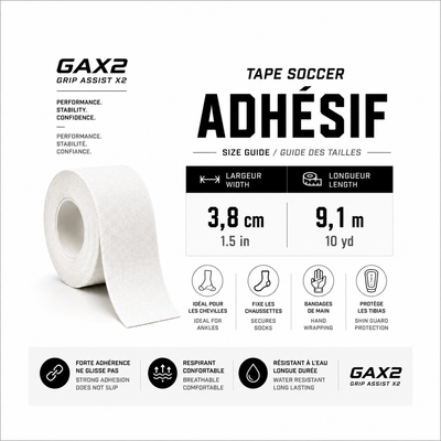 Ruban athlétique pour soccer Grip Assist X2 : 3,8 cm × 9,1 m, forte adhérence et résistant à l’eau