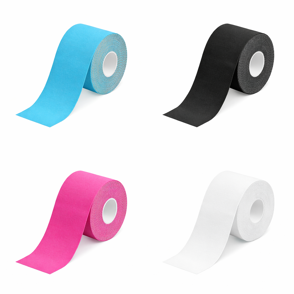 Tape kinésiologique 3,5 cm × 5 m en bleu, noir, rose et blanc