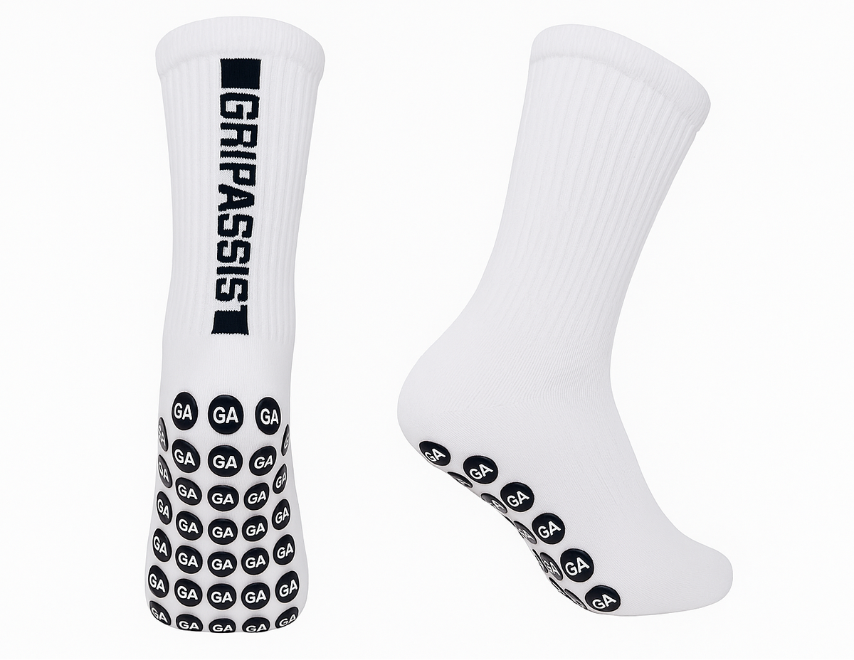 Paire de grip socks blanches Grip Assist X2 avec semelle à pastilles antidérapantes